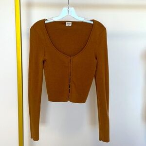 Abercrombie Hook-and-Eye Scoopneck Slim Cardigan - Camel Brown